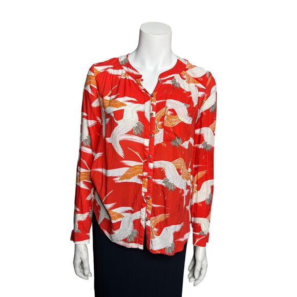 52 Conversations by Anthropologie Tops - Conversations by Anthropologie 29 of 52 Blouse Women's 2 Crane Print Red Orange